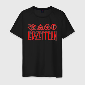 Мужская футболка хлопок с принтом Led Zeppelin в Екатеринбурге, 100% хлопок | прямой крой, круглый вырез горловины, длина до линии бедер, слегка спущенное плечо. | led zeppelin | лед зеппелин