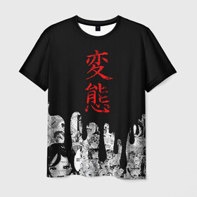 Мужская футболка 3D с принтом Японская анимация в Екатеринбурге, 100% полиэфир | прямой крой, круглый вырез горловины, длина до линии бедер | ahegao | anime | japan | manga | sempai | senpai | аниме | ахегао | лицо | манга | семпай | сенпай | япония