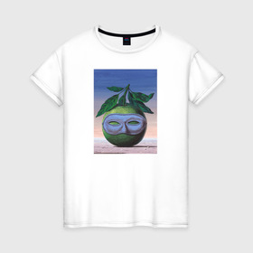 Женская футболка хлопок с принтом Рене Магритт в Екатеринбурге, 100% хлопок | прямой крой, круглый вырез горловины, длина до линии бедер, слегка спущенное плечо | живопись | искусство | картина | художники | шедевры