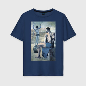Женская футболка хлопок Oversize с принтом Девочка на шаре в Екатеринбурге, 100% хлопок | свободный крой, круглый ворот, спущенный рукав, длина до линии бедер
 | живопись | искусство | картина | художники | шедевры