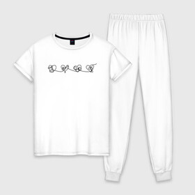 Женская пижама хлопок с принтом Map of the Soul Hearts Bts в Екатеринбурге, 100% хлопок | брюки и футболка прямого кроя, без карманов, на брюках мягкая резинка на поясе и по низу штанин | bangtan | bangtan boys | bangtan boys bts | bts | bts bangtan | bts love | bts suga | bts песни | fake love | jungkook shirt | k pop | korean fashion | kpop | kpop merch | бтс | к поп | кей поп | кейпоп