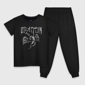 Детская пижама хлопок с принтом Led Zeppelin в Екатеринбурге, 100% хлопок |  брюки и футболка прямого кроя, без карманов, на брюках мягкая резинка на поясе и по низу штанин
 | led | led zep | led zeppelin | ledzep | lz | zoso | группа | джимми пейдж | джон генри бонэм | джон пол джонс | зосо | лед зепелен | лед зеппелин | ледзепелен | ледзеппелин | роберт плант | рок