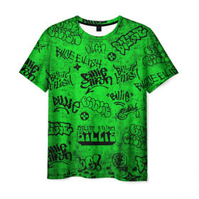 Мужская футболка 3D с принтом Billie Eilish Graffiti Grunge в Екатеринбурге, 100% полиэфир | прямой крой, круглый вырез горловины, длина до линии бедер | Тематика изображения на принте: billie | eilish | graffiti | grunge | айлиш | билли | граффити | татуировки