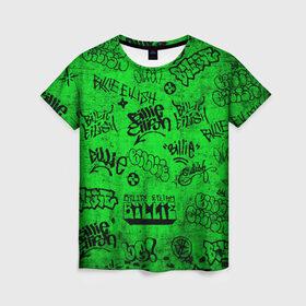 Женская футболка 3D с принтом Billie Eilish Graffiti Grunge в Екатеринбурге, 100% полиэфир ( синтетическое хлопкоподобное полотно) | прямой крой, круглый вырез горловины, длина до линии бедер | Тематика изображения на принте: billie | eilish | graffiti | grunge | айлиш | билли | граффити | татуировки