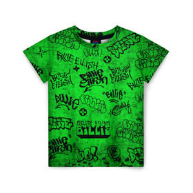 Детская футболка 3D с принтом Billie Eilish Graffiti Grunge в Екатеринбурге, 100% гипоаллергенный полиэфир | прямой крой, круглый вырез горловины, длина до линии бедер, чуть спущенное плечо, ткань немного тянется | billie | eilish | graffiti | grunge | айлиш | билли | граффити | татуировки
