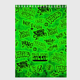Скетчбук с принтом Billie Eilish Graffiti glow в Екатеринбурге, 100% бумага
 | 48 листов, плотность листов — 100 г/м2, плотность картонной обложки — 250 г/м2. Листы скреплены сверху удобной пружинной спиралью | billie | eilish | glow | graffiti | grunge | айлиш | билли | граффити | кислота | татуировки