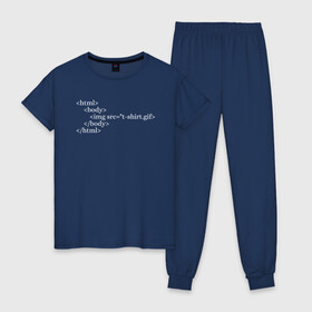 Женская пижама хлопок с принтом HTML Code в Екатеринбурге, 100% хлопок | брюки и футболка прямого кроя, без карманов, на брюках мягкая резинка на поясе и по низу штанин | code | developer program | geek | html | html code | код | программист | программисты | программный код