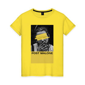 Женская футболка хлопок с принтом Post Malone в Екатеринбурге, 100% хлопок | прямой крой, круглый вырез горловины, длина до линии бедер, слегка спущенное плечо | hip hop | malone | post malone | postmalone | rap | richard post | rockstar | runaway | пост малон | рокстар | рэп | хип хоп