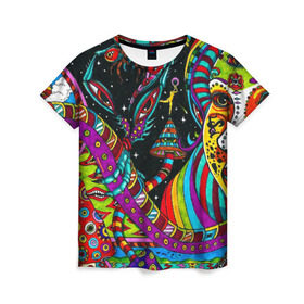 Женская футболка 3D с принтом психоделика в Екатеринбурге, 100% полиэфир ( синтетическое хлопкоподобное полотно) | прямой крой, круглый вырез горловины, длина до линии бедер | abstract | abstraction | color | geometry | paitnt | psy | абстракция | геометрия | краски | неоновые | психоделика