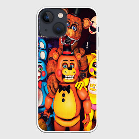 Чехол для iPhone 13 mini с принтом FIVE NIGHTS AT FREDDYS в Екатеринбурге,  |  | 5 ночей с фредди | animation | bonnie | chica | five nights at freddys | fnaf | foxy | freddy | funny | horror | scary | бонни | майк | пять | ужас | фнаф | фокси | фредди | чика | шмидт