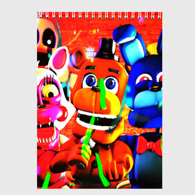 Скетчбук с принтом FIVE NIGHTS AT FREDDYS в Екатеринбурге, 100% бумага
 | 48 листов, плотность листов — 100 г/м2, плотность картонной обложки — 250 г/м2. Листы скреплены сверху удобной пружинной спиралью | Тематика изображения на принте: 5 ночей с фредди | animation | bonnie | chica | five nights at freddys | fnaf | foxy | freddy | funny | horror | scary | бонни | майк | пять | ужас | фнаф | фокси | фредди | чика | шмидт