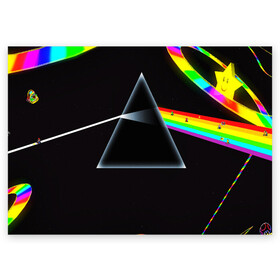 Поздравительная открытка с принтом PINK FLOYD в Екатеринбурге, 100% бумага | плотность бумаги 280 г/м2, матовая, на обратной стороне линовка и место для марки
 | music | pink floyd | the dark side of the moon | космос | луна | музыка | пинк флойд | призма | рок | треугольник | триангулярная призма