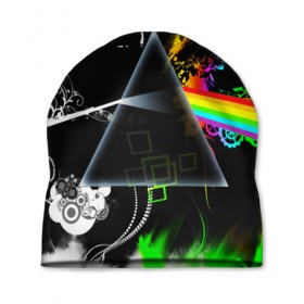 Шапка 3D с принтом PINK FLOYD в Екатеринбурге, 100% полиэстер | универсальный размер, печать по всей поверхности изделия | music | pink floyd | the dark side of the moon | космос | луна | музыка | пинк флойд | призма | рок | треугольник | триангулярная призма