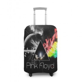 Чехол для чемодана 3D с принтом PINK FLOYD в Екатеринбурге, 86% полиэфир, 14% спандекс | двустороннее нанесение принта, прорези для ручек и колес | music | pink floyd | the dark side of the moon | космос | луна | музыка | пинк флойд | призма | рок | треугольник | триангулярная призма