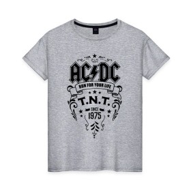 Женская футболка хлопок с принтом AC/DC run for your life в Екатеринбурге, 100% хлопок | прямой крой, круглый вырез горловины, длина до линии бедер, слегка спущенное плечо | ac dc | acdc | acdc ас дс | австралийская | ангус янг | асдс | блюз | группа | крис слэйд | метал | молния | музыка | музыканты | певцы | рок | рок н ролл | стиви янг | хард | хардрок | эксл роуз