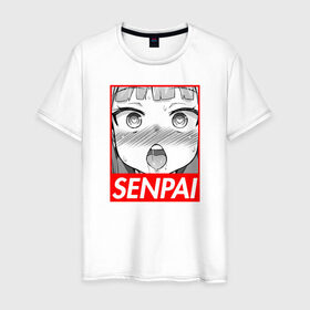 Мужская футболка хлопок с принтом SENPAI в Екатеринбурге, 100% хлопок | прямой крой, круглый вырез горловины, длина до линии бедер, слегка спущенное плечо. | Тематика изображения на принте: ahegao | anime | japan | manga | sempai | senpai | аниме | ахегао | лицо | манга | семпай | сенпай | япония