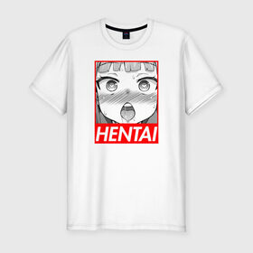Мужская футболка премиум с принтом HENTAI в Екатеринбурге, 92% хлопок, 8% лайкра | приталенный силуэт, круглый вырез ворота, длина до линии бедра, короткий рукав | ahegao | anime | japan | manga | sempai | senpai | аниме | ахегао | лицо | манга | семпай | сенпай | япония