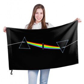 Флаг 3D с принтом PINK FLOYD в Екатеринбурге, 100% полиэстер | плотность ткани — 95 г/м2, размер — 67 х 109 см. Принт наносится с одной стороны | music | pink floyd | the dark side of the moon | космос | луна | музыка | пинк флойд | призма | рок | треугольник | триангулярная призма