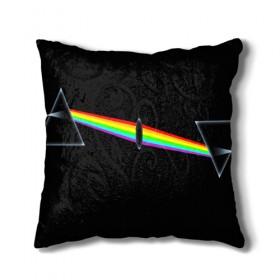 Подушка 3D с принтом PINK FLOYD в Екатеринбурге, наволочка – 100% полиэстер, наполнитель – холлофайбер (легкий наполнитель, не вызывает аллергию). | состоит из подушки и наволочки. Наволочка на молнии, легко снимается для стирки | music | pink floyd | the dark side of the moon | космос | луна | музыка | пинк флойд | призма | рок | треугольник | триангулярная призма