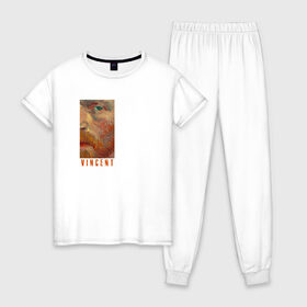 Женская пижама хлопок с принтом Винсент в Екатеринбурге, 100% хлопок | брюки и футболка прямого кроя, без карманов, на брюках мягкая резинка на поясе и по низу штанин | ван гог | импрессионизм | искусство