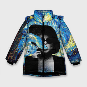 Зимняя куртка для девочек 3D с принтом Марла на картине Ван Гога в Екатеринбурге, ткань верха — 100% полиэстер; подклад — 100% полиэстер, утеплитель — 100% полиэстер. | длина ниже бедра, удлиненная спинка, воротник стойка и отстегивающийся капюшон. Есть боковые карманы с листочкой на кнопках, утяжки по низу изделия и внутренний карман на молнии. 

Предусмотрены светоотражающий принт на спинке, радужный светоотражающий элемент на пуллере молнии и на резинке для утяжки. | ван гог | вангог | звездная ночь | картина | марла | марла сингер | модернизм | постмодерн | художник | экспонат | экспрессионизм