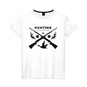 Женская футболка хлопок с принтом Hunting. Natural Born Hunter в Екатеринбурге, 100% хлопок | прямой крой, круглый вырез горловины, длина до линии бедер, слегка спущенное плечо | hunter | natural born hunter | звезда | оружие | охота | охотник | птица | рога | ружье | селезень | трофей | утка | хобби