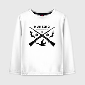 Детский лонгслив хлопок с принтом Hunting. Natural Born Hunter в Екатеринбурге, 100% хлопок | круглый вырез горловины, полуприлегающий силуэт, длина до линии бедер | Тематика изображения на принте: hunter | natural born hunter | звезда | оружие | охота | охотник | птица | рога | ружье | селезень | трофей | утка | хобби