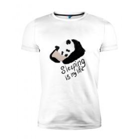 Мужская футболка премиум с принтом Спящая Панда в Екатеринбурге, 92% хлопок, 8% лайкра | приталенный силуэт, круглый вырез ворота, длина до линии бедра, короткий рукав | Тематика изображения на принте: sleeping is my life | панда | сон | спать | спать это моя жизнь