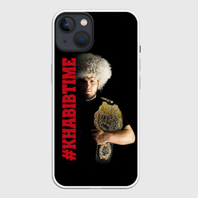 Чехол для iPhone 13 с принтом KHABIB TIME в Екатеринбурге,  |  | Тематика изображения на принте: 242 | eagle | habib | khabib | mma | nurmagomedov | sport | the | ufc | wins | боевые | боец | бой | искусства | мма | нурмагомедов | орел | победил | победитель | самбо | спорт | уфц | хабиб | чемпион