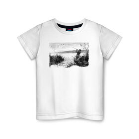 Детская футболка хлопок с принтом Охотники на реке в Екатеринбурге, 100% хлопок | круглый вырез горловины, полуприлегающий силуэт, длина до линии бедер | hunter | гравюра | лодка | охотник | природа | птицы | река | рисунок | хобби