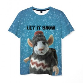 Мужская футболка 3D с принтом LET IT SNOW в Екатеринбурге, 100% полиэфир | прямой крой, круглый вырез горловины, длина до линии бедер | Тематика изображения на принте: let it snow | new year | new year 2020 | год крысы | зима | крыса | крыска | мышонок | мышь | надпись | новый год | новый год 2020 | снег | снежинки