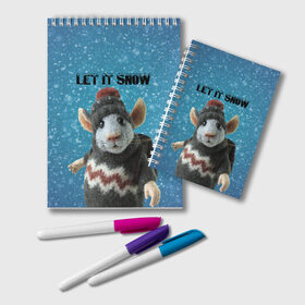 Блокнот с принтом LET IT SNOW в Екатеринбурге, 100% бумага | 48 листов, плотность листов — 60 г/м2, плотность картонной обложки — 250 г/м2. Листы скреплены удобной пружинной спиралью. Цвет линий — светло-серый
 | Тематика изображения на принте: let it snow | new year | new year 2020 | год крысы | зима | крыса | крыска | мышонок | мышь | надпись | новый год | новый год 2020 | снег | снежинки