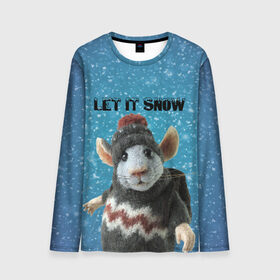 Мужской лонгслив 3D с принтом LET IT SNOW в Екатеринбурге, 100% полиэстер | длинные рукава, круглый вырез горловины, полуприлегающий силуэт | Тематика изображения на принте: let it snow | new year | new year 2020 | год крысы | зима | крыса | крыска | мышонок | мышь | надпись | новый год | новый год 2020 | снег | снежинки