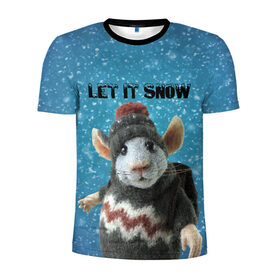 Мужская футболка 3D спортивная с принтом LET IT SNOW в Екатеринбурге, 100% полиэстер с улучшенными характеристиками | приталенный силуэт, круглая горловина, широкие плечи, сужается к линии бедра | let it snow | new year | new year 2020 | год крысы | зима | крыса | крыска | мышонок | мышь | надпись | новый год | новый год 2020 | снег | снежинки