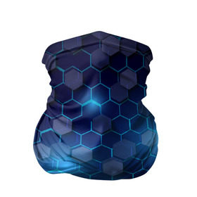 Бандана-труба 3D с принтом Синие соты в неоне в Екатеринбурге, 100% полиэстер, ткань с особыми свойствами — Activecool | плотность 150‒180 г/м2; хорошо тянется, но сохраняет форму | Тематика изображения на принте: неон | неоновые соты | синие соты | соты