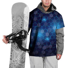 Накидка на куртку 3D с принтом Синие соты в неоне в Екатеринбурге, 100% полиэстер |  | Тематика изображения на принте: неон | неоновые соты | синие соты | соты