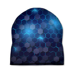 Шапка 3D с принтом Синие соты в неоне в Екатеринбурге, 100% полиэстер | универсальный размер, печать по всей поверхности изделия | неон | неоновые соты | синие соты | соты