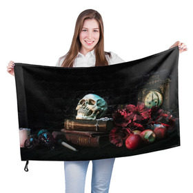 Флаг 3D с принтом ГОТИКА в Екатеринбурге, 100% полиэстер | плотность ткани — 95 г/м2, размер — 67 х 109 см. Принт наносится с одной стороны | abstract | abstraction | bones | fantasy | skull | голова | кости | скилет | череп