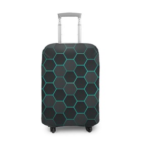 Чехол для чемодана 3D с принтом Big Octagon в Екатеринбурге, 86% полиэфир, 14% спандекс | двустороннее нанесение принта, прорези для ручек и колес | octagon | бирюзовый | неон | неоновые соты | соты