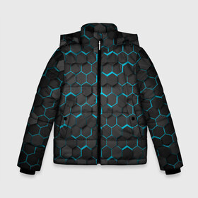 Зимняя куртка для мальчиков 3D с принтом Turquoise Octagon в Екатеринбурге, ткань верха — 100% полиэстер; подклад — 100% полиэстер, утеплитель — 100% полиэстер | длина ниже бедра, удлиненная спинка, воротник стойка и отстегивающийся капюшон. Есть боковые карманы с листочкой на кнопках, утяжки по низу изделия и внутренний карман на молнии. 

Предусмотрены светоотражающий принт на спинке, радужный светоотражающий элемент на пуллере молнии и на резинке для утяжки | octagon | бирюзовые соты | бирюзовый | неон | неоновые соты | октагон | соты