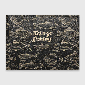 Обложка для студенческого билета с принтом Let s go fishing в Екатеринбурге, натуральная кожа | Размер: 11*8 см; Печать на всей внешней стороне | Тематика изображения на принте: рыба | рыбак | рыбалка | снасти | увлечение | улов | хобби