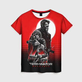 Женская футболка 3D с принтом Terminator: Dark Fate в Екатеринбурге, 100% полиэфир ( синтетическое хлопкоподобное полотно) | прямой крой, круглый вырез горловины, длина до линии бедер | Тематика изображения на принте: dark fate | sarah j. connor | t 800 | terminator | восстание машин | киборг | сара коннор | темные судьбы | терминатор