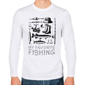 Мужской лонгслив хлопок с принтом Моя любимая рыбалка в Екатеринбурге, 100% хлопок |  | cap | coil | fishing | fishing line | float | hook | pike | spinning | spoon | trout | wellingtons | блесна | катушка | крючок | леска | поплавок | рыбалка | сапоги | спиннинг | форель | шляпа | щука