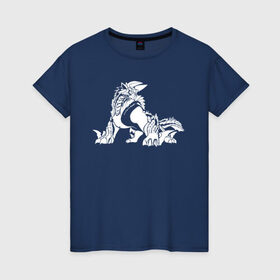 Женская футболка хлопок с принтом Monster Hunter: World в Екатеринбурге, 100% хлопок | прямой крой, круглый вырез горловины, длина до линии бедер, слегка спущенное плечо | dragon | game | hunter | logo | monster | world | дракон | драконы | игра | монстр | монстры | охотник