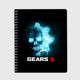 Тетрадь с принтом GEARS 5 в Екатеринбурге, 100% бумага | 48 листов, плотность листов — 60 г/м2, плотность картонной обложки — 250 г/м2. Листы скреплены сбоку удобной пружинной спиралью. Уголки страниц и обложки скругленные. Цвет линий — светло-серый
 | game | games | gears | gears 5 | gears of war | logo | shooter | symbol | war | боевик | вар | войны | гирс | гирс 5 | гирс оф вар | игра | игры | лого | логотип | символ | шестерни | шутер