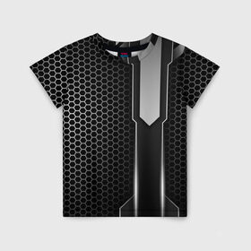 Детская футболка 3D с принтом Кибернетическая броня в Екатеринбурге, 100% гипоаллергенный полиэфир | прямой крой, круглый вырез горловины, длина до линии бедер, чуть спущенное плечо, ткань немного тянется | abstract | black | carbon | cars | diy | fiber | hexagon | hi tech | psybient | psychill | skyrim | to | vinyl | wot | броня | карбон | металл | соты | сталь | форма | шестиугольник
