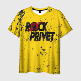 Мужская футболка 3D с принтом Rock Privet в Екатеринбурге, 100% полиэфир | прямой крой, круглый вырез горловины, длина до линии бедер | Тематика изображения на принте: rock | rock privet | рок. рок привет