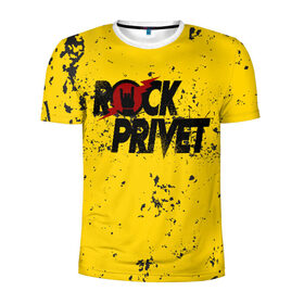 Мужская футболка 3D спортивная с принтом Rock Privet в Екатеринбурге, 100% полиэстер с улучшенными характеристиками | приталенный силуэт, круглая горловина, широкие плечи, сужается к линии бедра | Тематика изображения на принте: rock | rock privet | рок. рок привет
