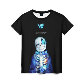 Женская футболка 3D с принтом Undertale в Екатеринбурге, 100% полиэфир ( синтетическое хлопкоподобное полотно) | прямой крой, круглый вырез горловины, длина до линии бедер | sans | undertale | андертале | андертейл | игра | подземная история | подземная сказка | санс | ундертале