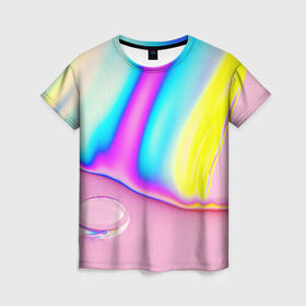 Женская футболка 3D с принтом RAINBOW COLOR в Екатеринбурге, 100% полиэфир ( синтетическое хлопкоподобное полотно) | прямой крой, круглый вырез горловины, длина до линии бедер | abstract | abstraction | color | geometry | paitnt | psy | абстракция | геометрия | краски | неоновые | психоделика